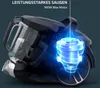 A cutaway view of a black bagless vacuum cleaner, highlighting its internal motor with a blue glow. Produktbild-Vorschau