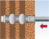 Diagram showing a metal anchor sleeve being inserted into a brick wall with a threaded rod. Voir les images du produit