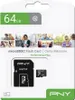 The image shows the retail packaging of a PNY 64GB microSDXC flash card, including the card and an adapter. Anteprima dell’immagine prodotto
