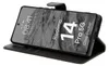 A smartphone case with a phone inside, displayed in an open flip case. Produktbild-Vorschau