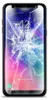 A smartphone with a cracked screen displaying the time and a 'swipe to unlock' message. Produktbild-Vorschau