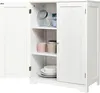 An open white cabinet with shelves displaying kitchenware. Produktbild-Vorschau