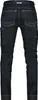 The back view of dark blue denim work pants with cargo pockets and reinforced knees and cuffs. Produktbild-Vorschau