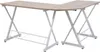 An L-shaped desk with a light wood-effect top and white metal legs, shown against a white background. Voir les images du produit