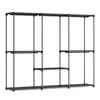 A black metal garment rack with multiple shelves and hanging rods. Produktbild-Vorschau