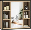 A bathroom cabinet with a mirror and shelves, containing various toiletries and decorative items. Produktbild-Vorschau