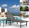 A collage showing a lounge chair and table by a pool, with inset images of a balcony, garden, and another balcony. Náhled obrázku produktu
