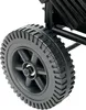 A close-up view of a black wheel with a textured tire, attached to a black metal frame. Podgląd zdjęcia produktu
