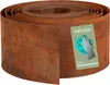 A roll of rusty metal garden edging is shown, with a tag indicating included gardening gloves. Produktbild-Vorschau