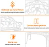 Collage of images highlighting features of a white metal garden bench. Produktbild-Vorschau