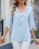 ASKSA Damen T-Shirt 3/4 aermel Rueschen Bluse V-Ausschnitt Produktbild-Vorschau 7