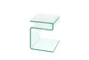A clear glass side table with a curved, 'S' shape. Voir les images du produit