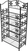 A black metal shelf unit with decorative flower cutouts on a white background. Náhled obrázku produktu