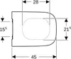 A top-down technical drawing of a toilet seat with dimensions indicated. Anteprima dell’immagine prodotto