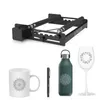 A product shot featuring a laser engraver roller attachment and several items that can be engraved: a mug, a pen, a water bottle, and a wine glass. Náhľad obrázku produktu