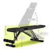 A black adjustable fitness bench is shown with dimensions and angle indicators. Produktbild-Vorschau