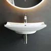 A white ceramic sink with a chrome faucet is mounted on a gray wall, with a backlit mirror above. Produktbild-Vorschau
