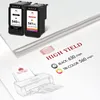 Two ink cartridges are shown on a stack of paper, with a printer illustration and text about high yield. Produktbild-Vorschau