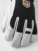 Schwarze und weiße Skihandschuhe "Army Leather Patrol - 5 finger" von Hestra; mit einem gestickten Logo. Produktbild-Vorschau