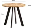 A round wooden dining table with black metal legs, shown with dimensions indicated. Anteprima dell’immagine prodotto