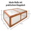 A wooden cold frame with a transparent lid, showing dimensions. Produktbild-Vorschau