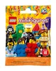 A bag of LEGO Minifigures with various characters depicted on it, set against a yellow and orange background with confetti. Náhled obrázku produktu