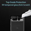 A close-up of a smartphone camera lens protector being applied with a utility knife, with marketing text overlayed. Produktbild-Vorschau
