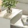 A close-up shot of a modern living room setting, featuring a white coffee table with a vase of flowers and a stack of books. Voir les images du produit