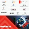Collage of marketing graphics and a lifestyle shot of a person with a TV. Produktbild-Vorschau