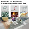 A collage of marketing images and a lifestyle shot of a glass coffee table. Voir les images du produit