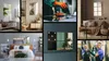 A collage of images showing different applications and installation of mirror tiles, as well as a living room and bedroom setting with mirrors. Produktbild-Vorschau