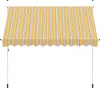 A retractable awning with yellow, white, and gray stripes, supported by white poles. Anteprima dell’immagine prodotto