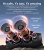 Close-up of a speaker with glowing effects and text describing its features. Produktbild-Vorschau