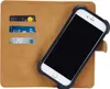 A brown wallet-style phone case with card slots, holding a smartphone. Produktbild-Vorschau