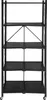 A black, five-tier folding shelf unit with wheels, shown against a white background. Voir les images du produit