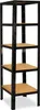 A tall, black metal shelving unit with five wooden shelves against a white background. Anteprima dell’immagine prodotto