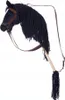 A black hobby horse with a brown bridle and reins, set against a white background. Anteprima dell’immagine prodotto