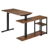 A rustic brown adjustable height desk with a shelf unit on a white background. Produktbild-Vorschau