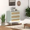 A bedroom scene with a dresser, bed, plant, and artwork. Produktbild-Vorschau