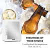 A mini refrigerator is shown next to chilled bottles and cans in ice. Text overlays promote freshness and cooling levels. Náhled obrázku produktu
