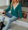 ASKSA Damen V-Ausschnitt Langarm T-Shirt Elegant Produktbild-Vorschau 4