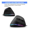 Two black vertical gaming mice with RGB lighting are shown against a white background. Text overlays describe the RGB lighting features. Produktbild-Vorschau
