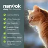 A cat is shown next to a list of product features for a pet product. Produktbild-Vorschau