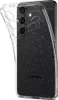 A clear protective case with glitter is shown on the back of a black Samsung smartphone. Produktbild-Vorschau
