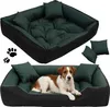 A collage of a dog bed and a dog lying in a dog bed. Voir les images du produit
