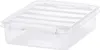 A clear, professional studio shot of a transparent storage box with a white lid. Produktbild-Vorschau