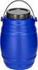 A blue plastic barrel with a black lid and a black handle is shown against a white background. Voir les images du produit