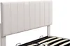 A close-up view of a white upholstered headboard and the slatted base of a bed frame. Produktbild-Vorschau
