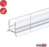 A clear product shot of a transparent shower seal strip, with icons indicating cutting tools. Produktbild-Vorschau