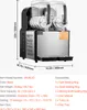 A commercial slushy machine with dimensions and specifications listed. Náhled obrázku produktu